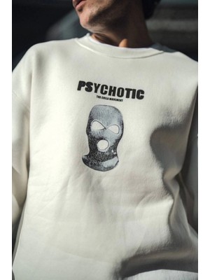 Kışlık Bisiklet Yaka Baskılı Sweatshirt - Beyaz