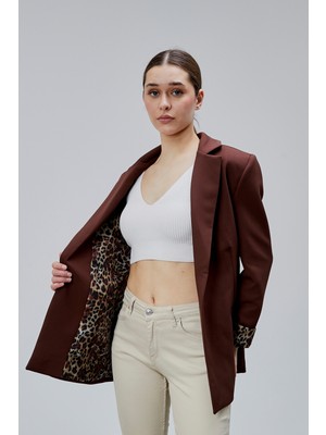 Bolivente Kahverengi Kruvaze Yaka Kolu Katlama Detaylı Regular Vatkalı Blazer Ceket