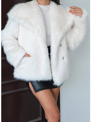 Arzu Has Butik Yeni Sezon Şal Yaka Premium Kırık Beyaz Suni Kürk Mont
