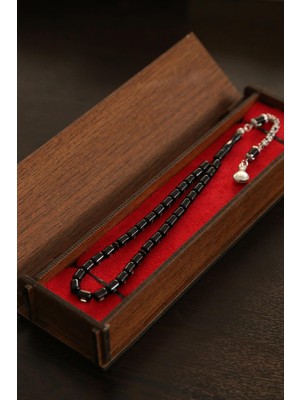 Tesbihkenti Bilek Boy Ahşap Kutulu Sürmeli Toz Kehribar Tesbih