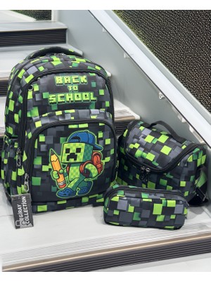 MegiHero  Erkek Çocuk Ilk Okul Çantası 3'lü Set Ilkokul Çantası Karakter Desenli Takım Siyah