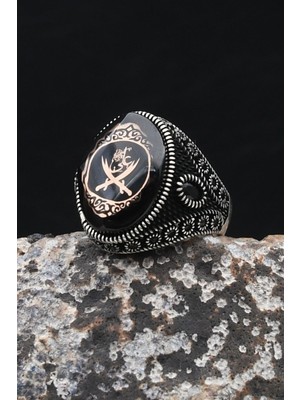 Prestige Gümüş Zülfikar Hz. Ali'nin Kılıcı Sıkma Kehribar Taşlı 925 Ayar Gümüş Erkek Yüzük 902546