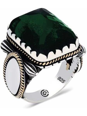 Fumeyabi ​gümüş Yeşil Zirkon Taşlı Kare Erkek Yüzük