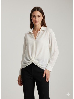 Ekol Yakası Dantel Detaylı Bluz 2830