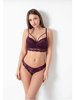 Nariya Kadın Tek Ipli Destekli Dantel Detaylı Sütyen Külot Bralet Set Iç Çamaşır Takımı
