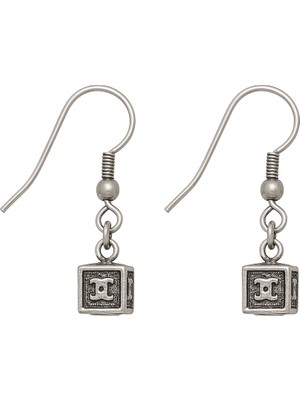 Tuqos Rodyum Kaplama Kare Ikonlu Çelik Küpe