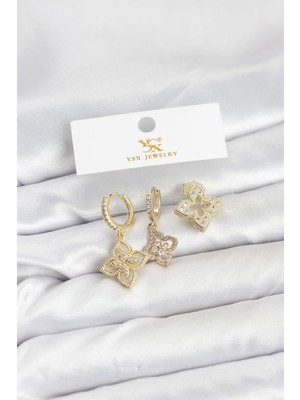 Vice Avm Pirinç Gold Renk Yonca Model YSX Trio Küpe Seti - TJ-BKP11552 TG-V 12511