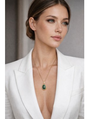 Solare Accessories Malakit Doğal Taşlı Altın Kaplama Detaylı Kolye