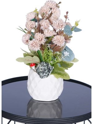 Yapay Çiçek Sitesi Beton Saksıda Yapay Top Krizantem Pudra