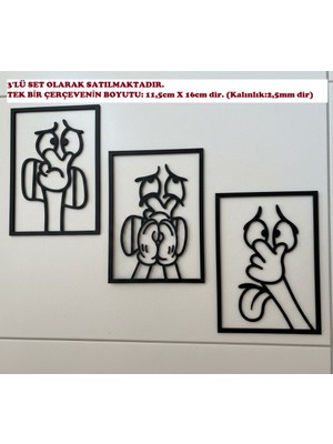 Lubıko Studıo 3’lü Komik Figürlü Dekoratif Duvar Tablo Seti - Banyo & Çocuk Odası - Kiracı Dostu Montaj (11X16CM)