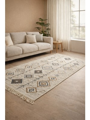 Bohem Etnik Desenli Çift Taraflı Yıkanabilir Ev Içi ve Dış Mekan Uyumlu Günlük Kullanıma Uygun Kilim