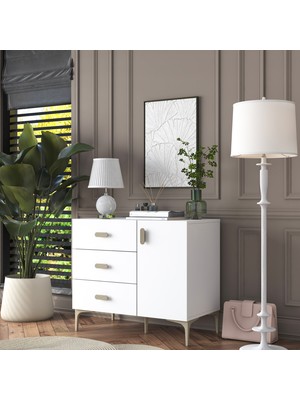Rani BE108 Şifonyer 3 Çekmeceli Ayaklı Kapaklı Yatak Odası Beyaz