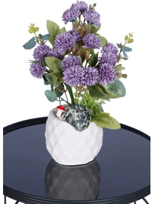 Yapay Çiçek Sitesi Beton Saksıda Yapay Top Krizantem Mor