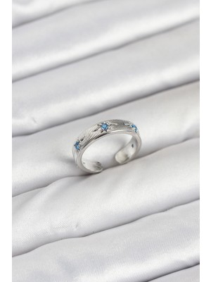 Vice Avm Pirinç Gümüş Renk Mavi Zirkon Taşlı Kutup Yıldızı Model Kadın Yüzük - TJ-BYK3897 TG-V 11392
