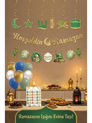 Festilo Ramazan Temalı Etkinlik Takvimi Banner Tavan Sarkıt Balon Seti 24 Parça