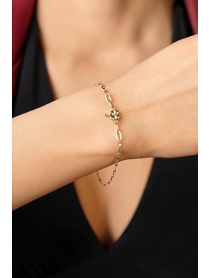 Fiyonk Kuyumculuk 14 Ayar Altın Yonca Detaylı Aynalı Zincir Bileklik