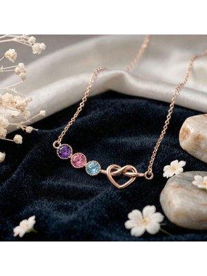 Aytoba 925 Ayar Gümüş Kişiye Özel 14 Ayar Altın Kaplama Rose Rengi Doğum Taşı Kalp Kolye