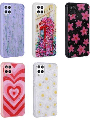 Galaxy M33 Kılıf Simli Desenli Kamera Korumalı Parlak Nxar Popy Kapak-Çiçek