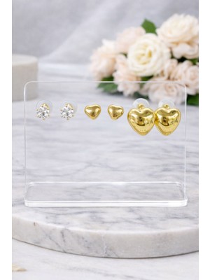 Vipfoni Gold Renk 6lı Kalp Çelik Küpe