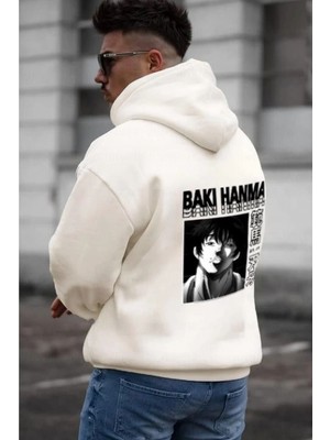 Erkek Baskılı Kapüşonlu ve Kordon Ipli Sweat - Beyaz