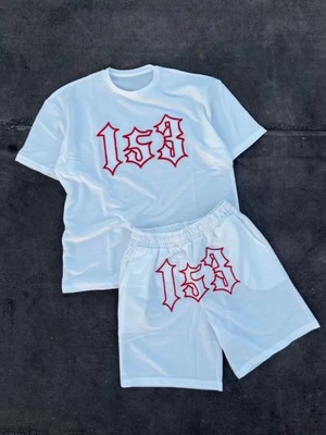 Erkek Nakış Işlemeli Şortlu Takım - Beyaz