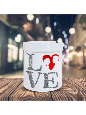 Asilmeydan Love Yazılı Romantik Çift Baskılı Küllük Seramik Kül Tablası-201