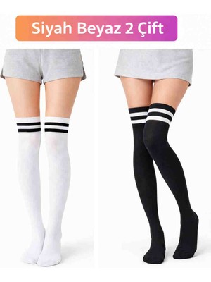 Algitsin O L A Kadın Dizden Çorap 2 Li Set Siyah Beyaz
