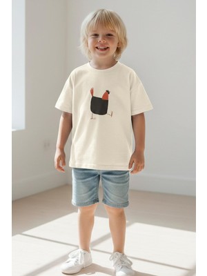 Monila Unisex Çocuk Pamuklu Bisiklet Yaka Baskılı T-Shirt