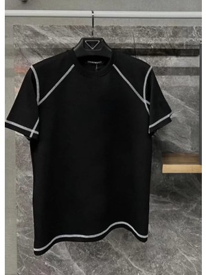 Unisex Karoyaka Dikişli Oversize T-Shirt - Siyah