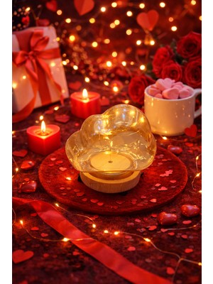 Seymen Bıçakçılık Kalp Şeklinde LED Işıklı Cam Dekoratif Lamba | Ahşap Tabanlı Romantik Ortam Aydınlatması, Hediyelik