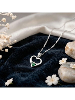 Aytoba 925 Ayar Gümüş Kişiye Özel Doğum Taşlı Kalp Kolye