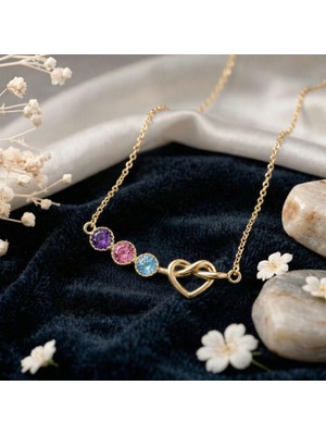 Aytoba 925 Ayar Gümüş Kişiye Özel 14 Ayar Altın Kaplama Gold Rengi Doğum Taşı Kalp Kolye