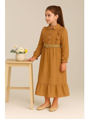 Kız Çocuk Kemerli Organik Müslin Elbise