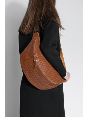 Marjin Kadın Fermuar Kapama Uzun Askılı Ayarlanabilir Çapraz ve Omuz Çantası Nelipa Taba