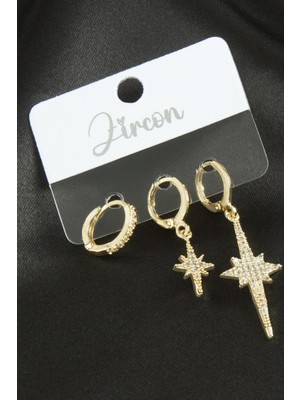 Zero Land Snmswrld 3 Adet Şimşek Zirkon Taşlı Küpe-Gümüş Rengi