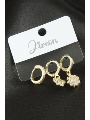 Zero Land Snmswrld 3 Adet Kelebek Yonca Zirkon Taşlı Küpe-Gümüş Rengi