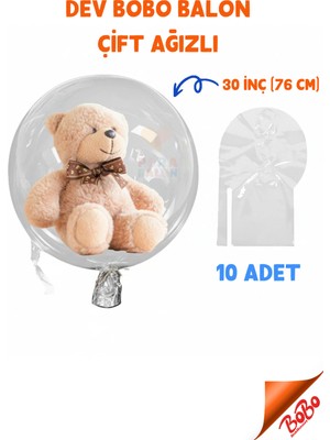 Blur Bobo Balon Çift Ağızlı 30 Inç (76 Cm) Dev Şeffaf Esnek (10'lu Paket) - Pera Balon