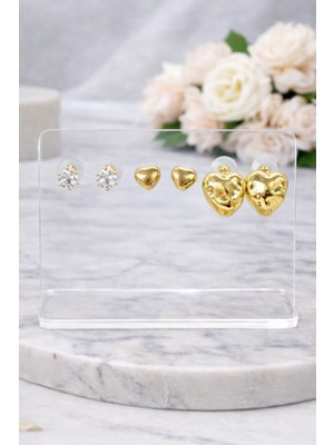 Vipfoni Gold Renk 6lı Kalp Çelik Küpe -M1