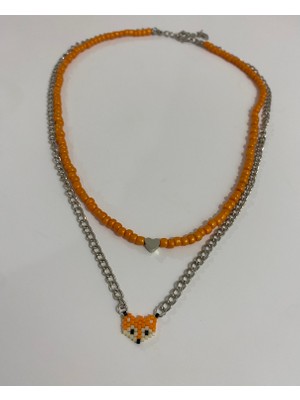 Pink Miyuki Turuncu Tilki Kalpli Kolye