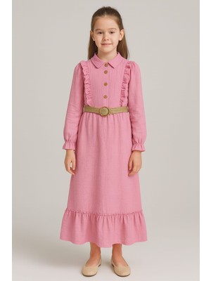 Kız Çocuk Kemerli Organik Müslin Elbise