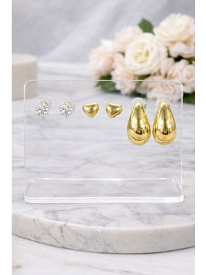 Vipfoni Gold Renk 6lı Damla Çelik Küpe