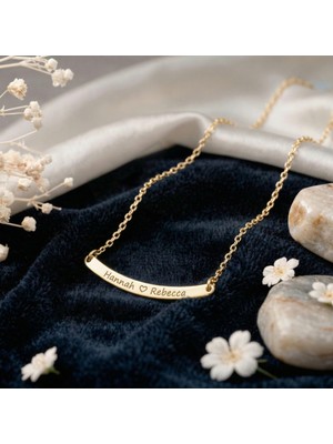 Aytoba 925 Ayar Gümüş Kişiye Özel 14 Ayar Altın Kaplama Gold Rengi Kavisli Bar Kolye