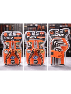 Kinetex Mini El Aletleri Seti – Mini Pense, Yan Keski ve Alyan Anahtar Takımı, Profesyonel Çelik