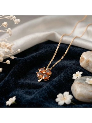 Aytoba 925 Ayar Gümüş Kişiye Özel 14 Ayar Altın Kaplama Gold Rengi Doğum Taşlı Yonca Kolye