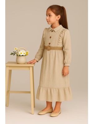 Kız Çocuk Kemerli Organik Müslin Elbise