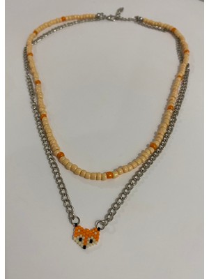 Pink Miyuki Turuncu Tilki Boncuk Detaylı Kolye