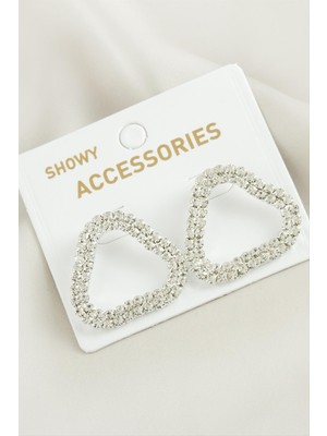 Zero Land Snmswrld Oval Suyolu Taşlı Küpe-Gümüş Rengi