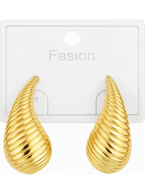 Tuqos Kadın Gold Renk  Tırtıklı Deniz Kabuğu Damla Çelik Küpe 1 Adet 3 cm