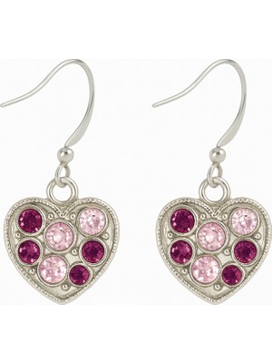 Tuqos  Kadın Kalp Tasarımlı Gümüş Renkli Taşlı Sallantılı Küpe 2'li