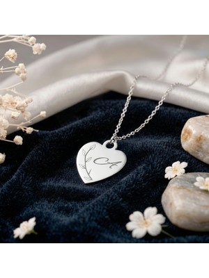 Aytoba 925 Ayar Gümüş Kişiye Özel Harfli Zeytin Dalı Kalp Kolye